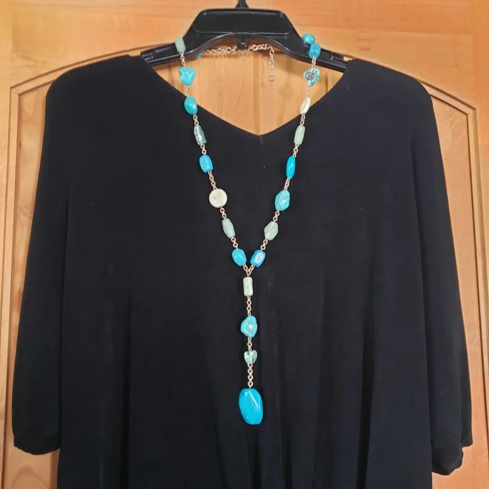 Chico's Chunky Goldtone and Faux Turquoise Necklace - Picture 1 of 7